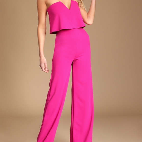 Lulus Power Of Love Magenta Strapless Jumpsuit Pink - Size S - Picture 1 of 1